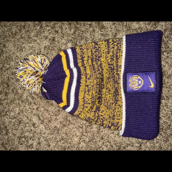 Nike Other - Nike LSU Tigers Purple Sideline Logo Cuffed Knit Hat with Pom Sample